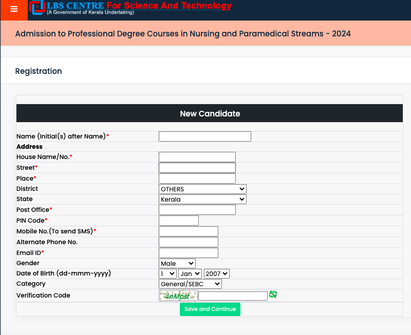 Kerala Nursing & Paramedical Registration