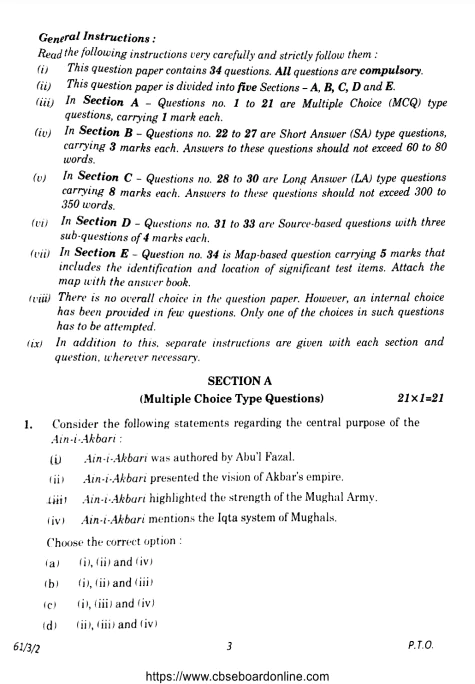 Class 12 History Previous Year Papers