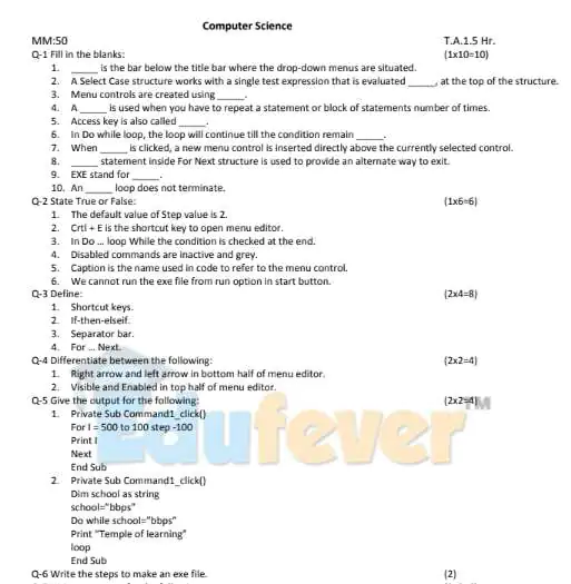 Class 9 Computer Sample Paper