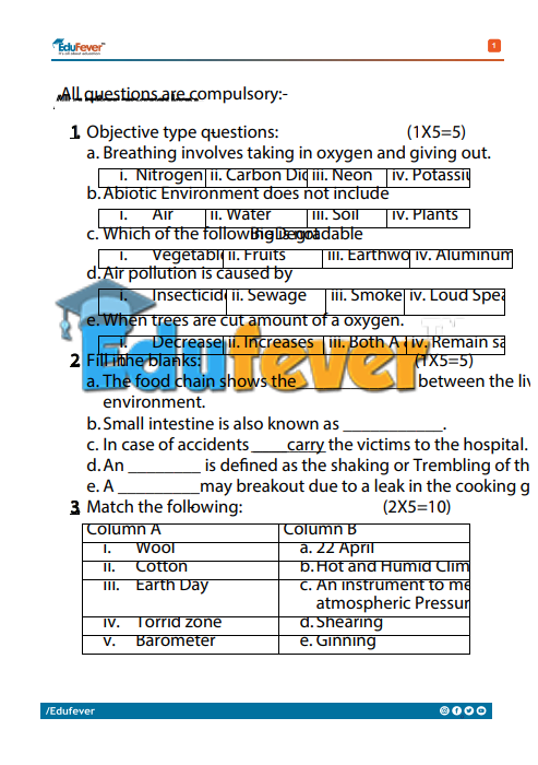 Class 5 EVS Sample Papers