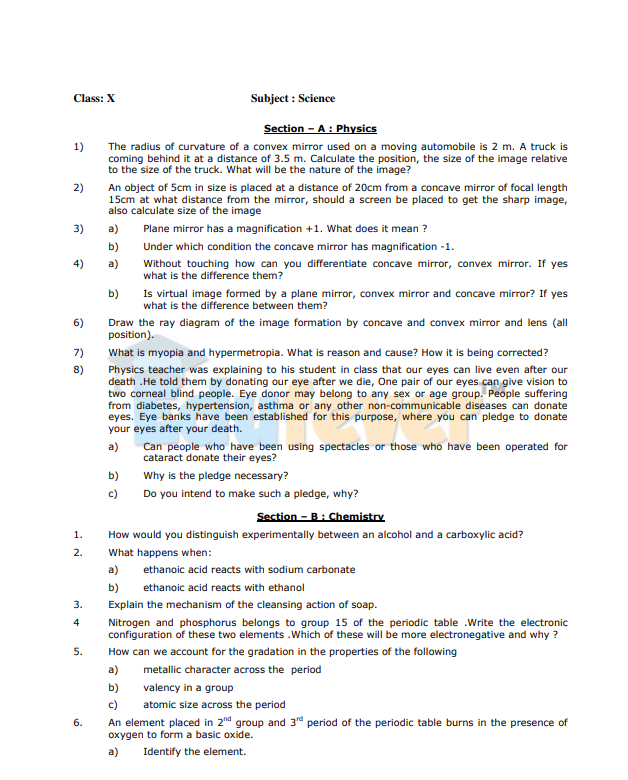 Class 10 Science Worksheets