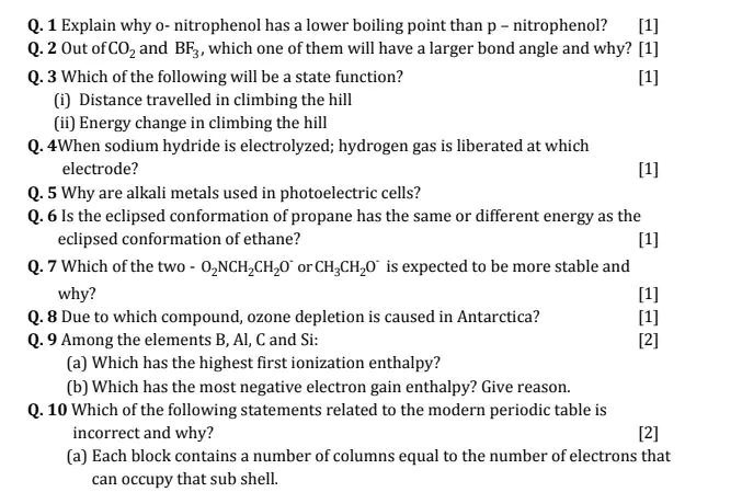 Class 11 Chemistry Previous Year Papers