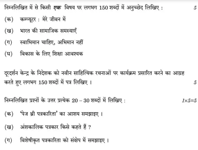 Class 10 Hindi Previous Year Paper