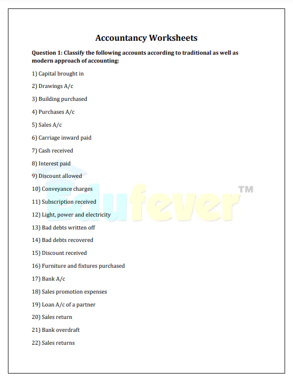 Class 11 Accountancy Worksheet