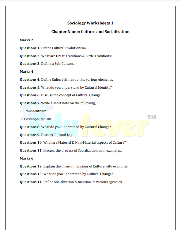 Class 11 Sociology Worksheet