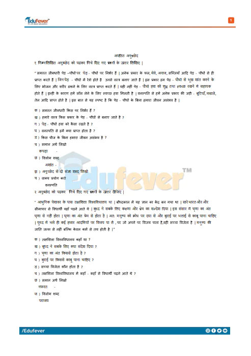 Class 5 Hindi Sample Papers