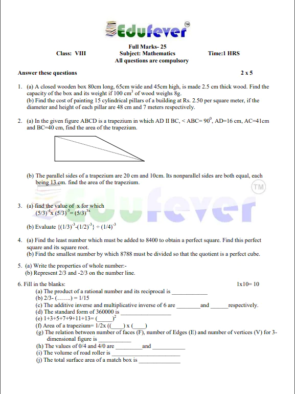 Class 8 Maths Sample Paper