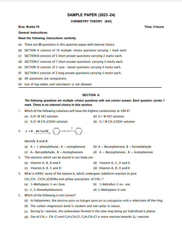 Class 12 Chemistry Sample Papers