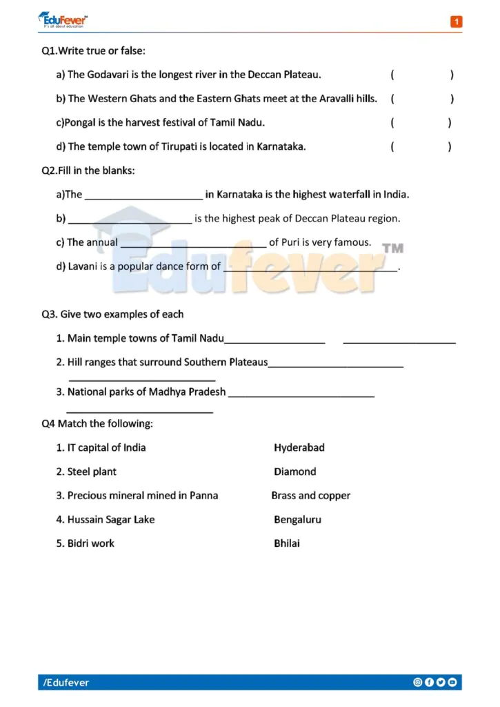 CBSE Class 4 Social Science Revision Worksheet
