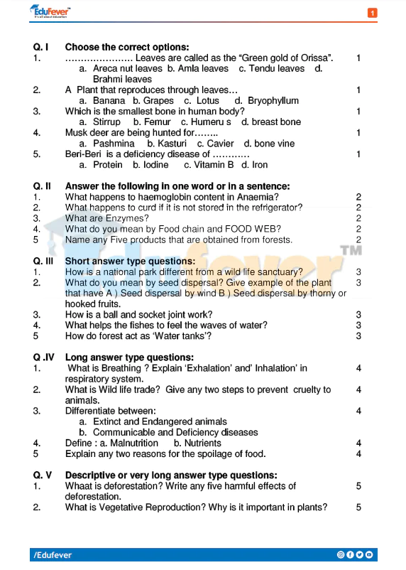 CBSE Class 5 Science Revision Worksheets