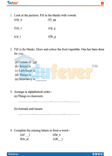 Class 1 english Printable Worksheet