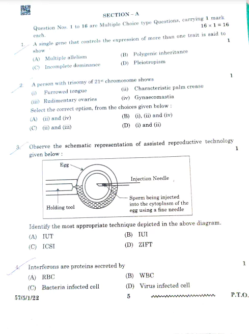Class 12 Biology Previous Year Papers