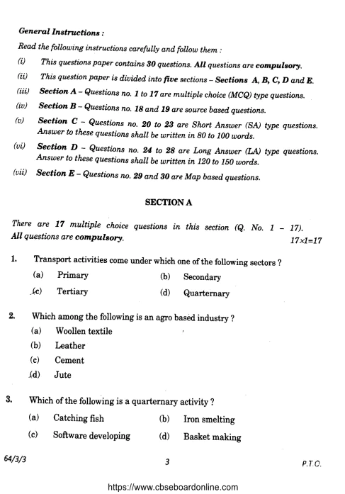 Class 12 Geography Previous Year Papers
