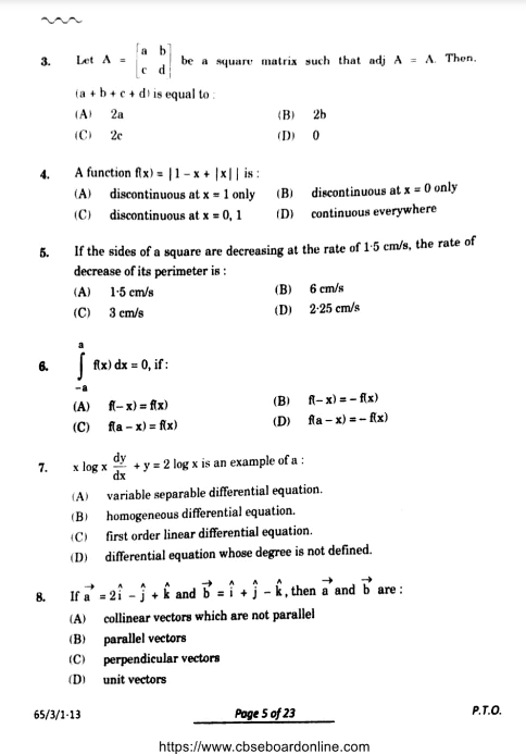 Class 12 Maths Previous Year Papers