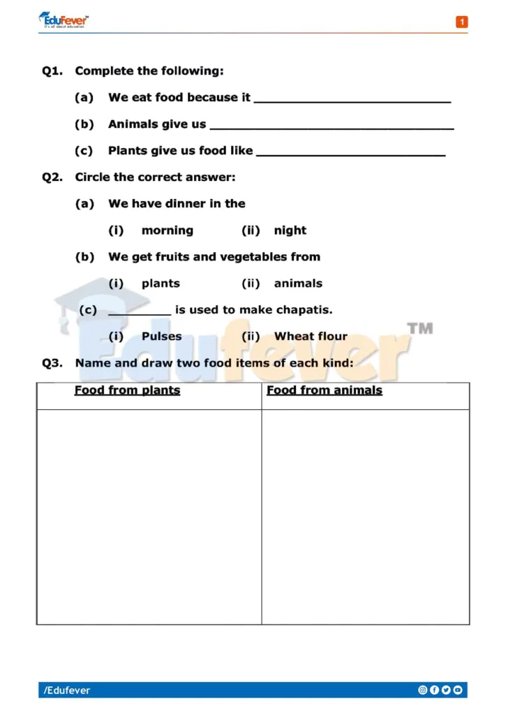 Class 2 EVS Printable Worksheet