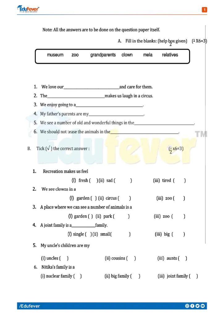 Class 2 EVS Sample Papers