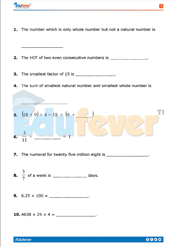 Class 5 Mathematics Revision Worksheet